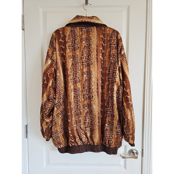 Vintage Nylon Bomber Jacket Snakeskin Pattern Gold Brown 90s Y2K Hip Hop Womans - Picture 9 of 15